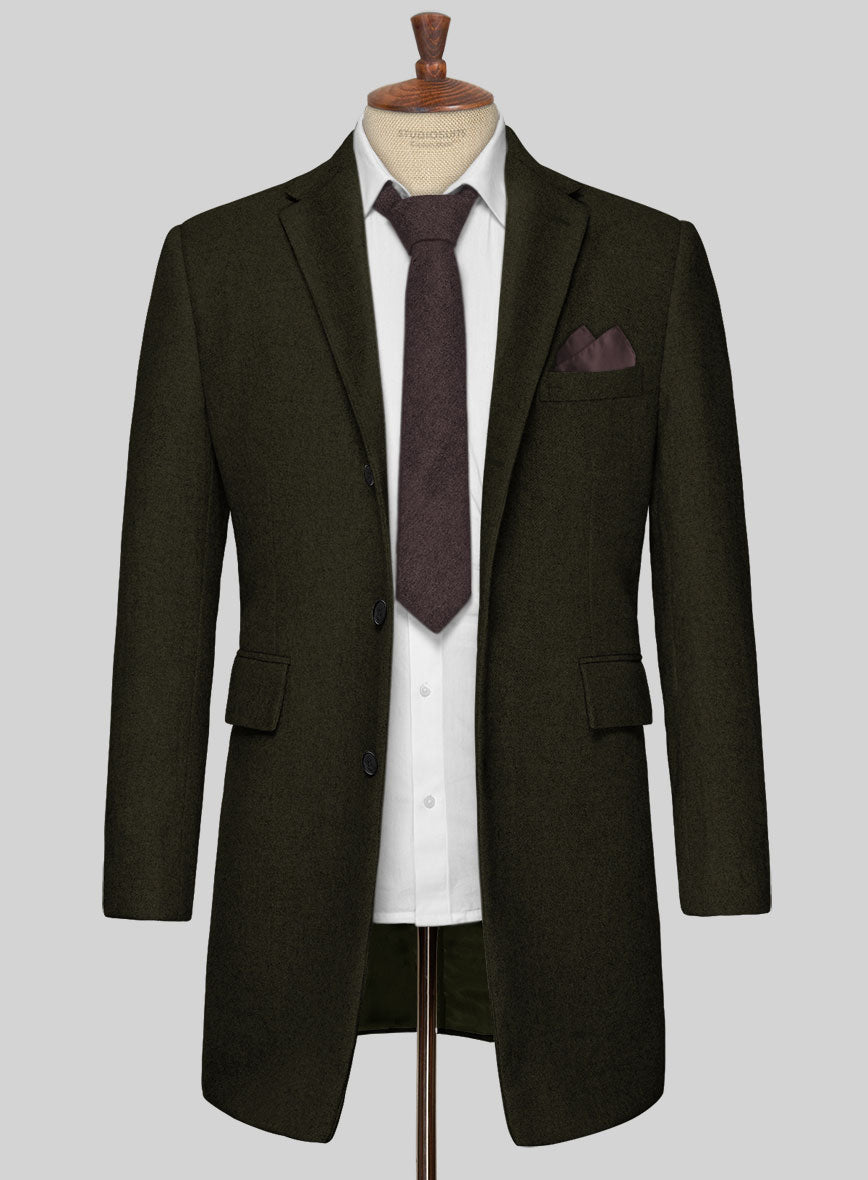Naples Dark Green Tweed Overcoat - StudioSuits