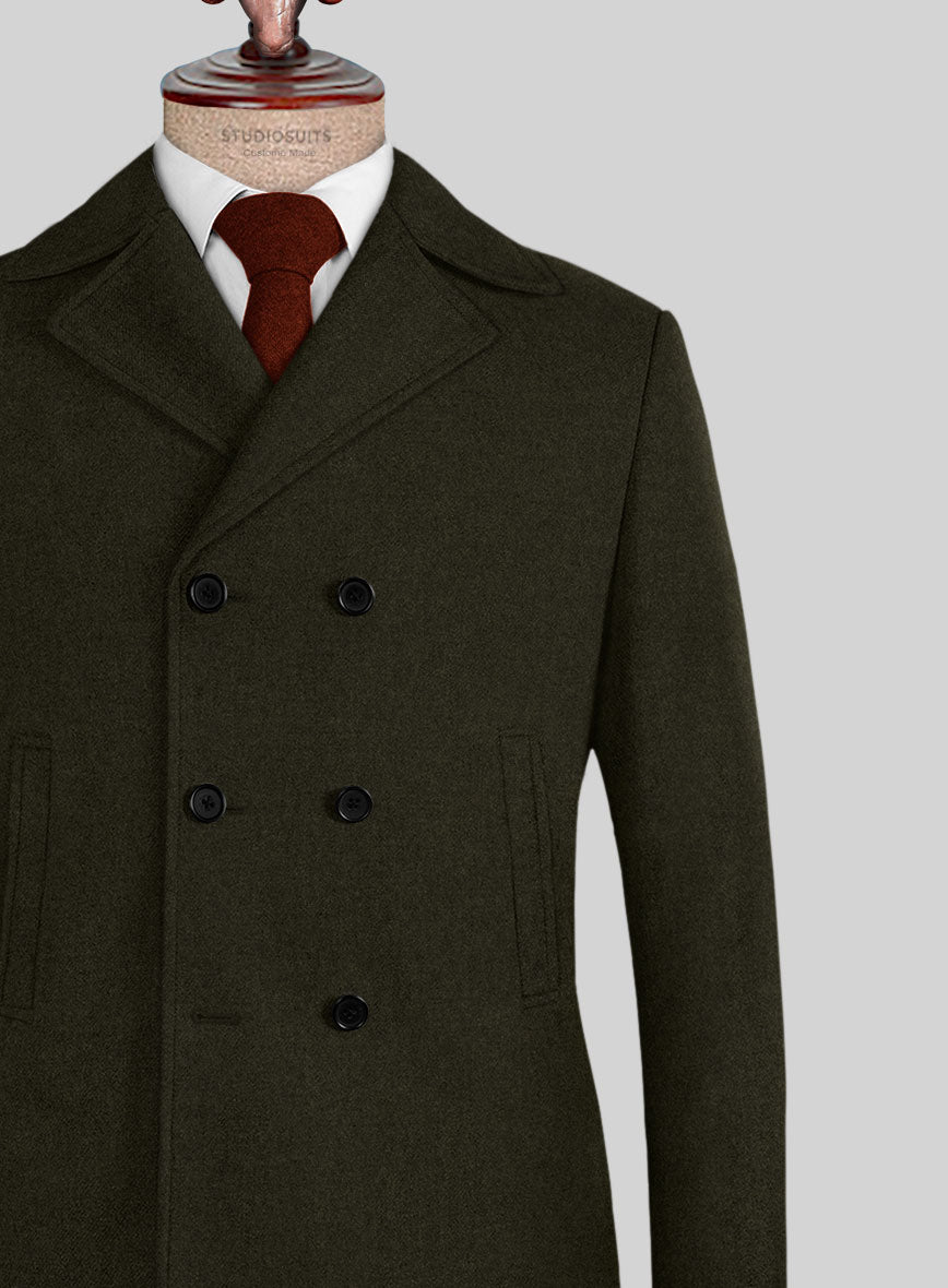 Naples Dark Green Tweed Pea Coat - StudioSuits