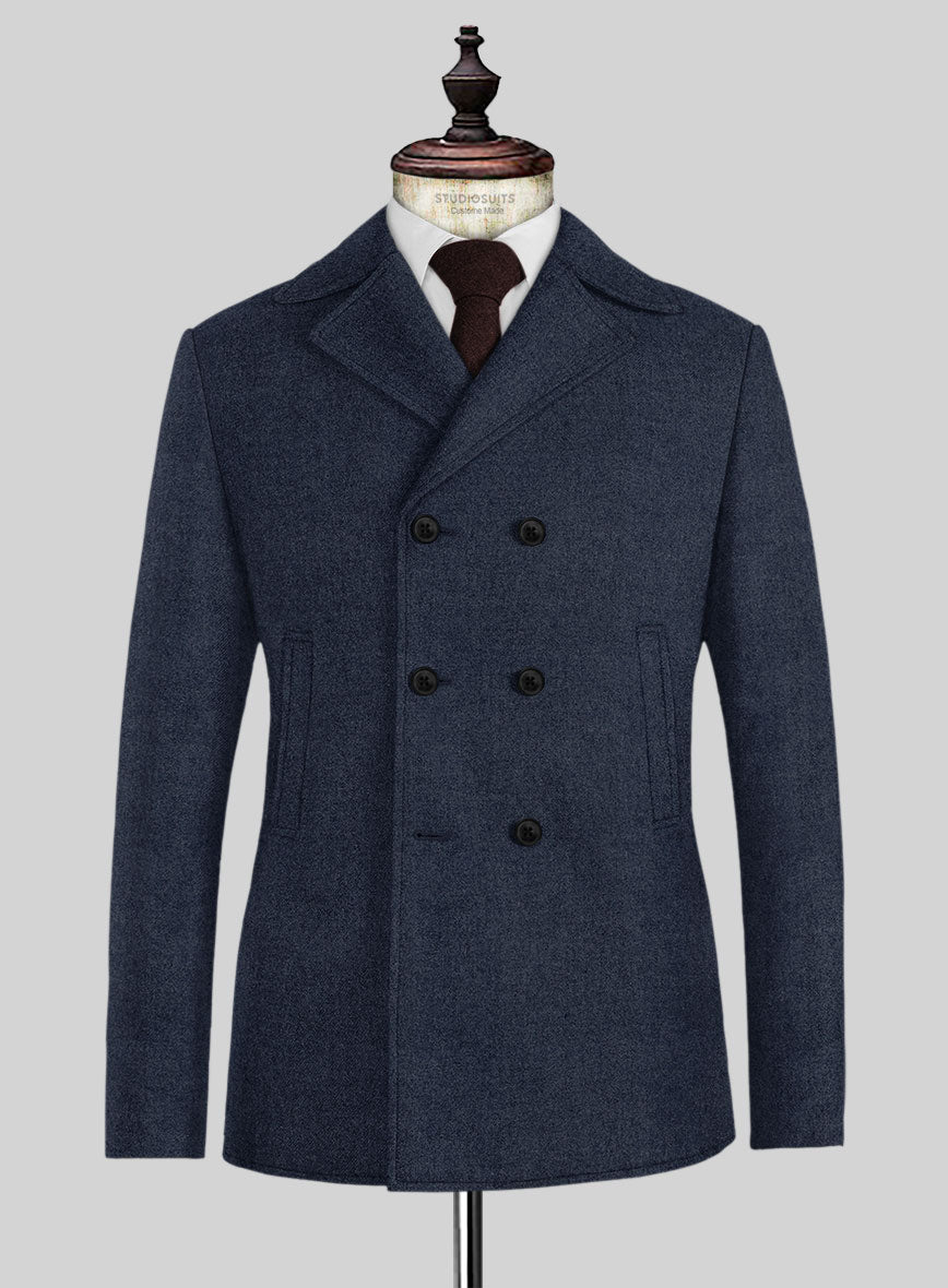 Naples Dark Indigo Tweed Pea Coat - StudioSuits