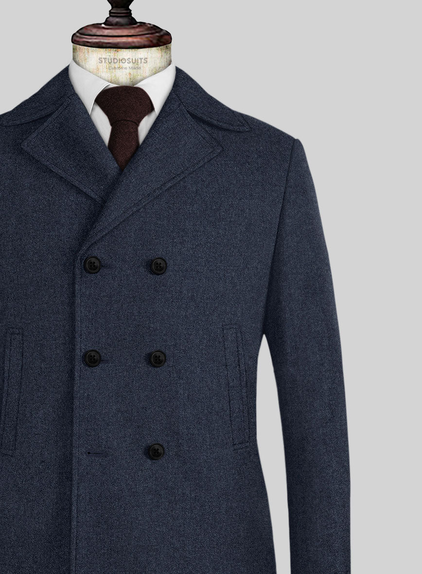 Naples Dark Indigo Tweed Pea Coat - StudioSuits