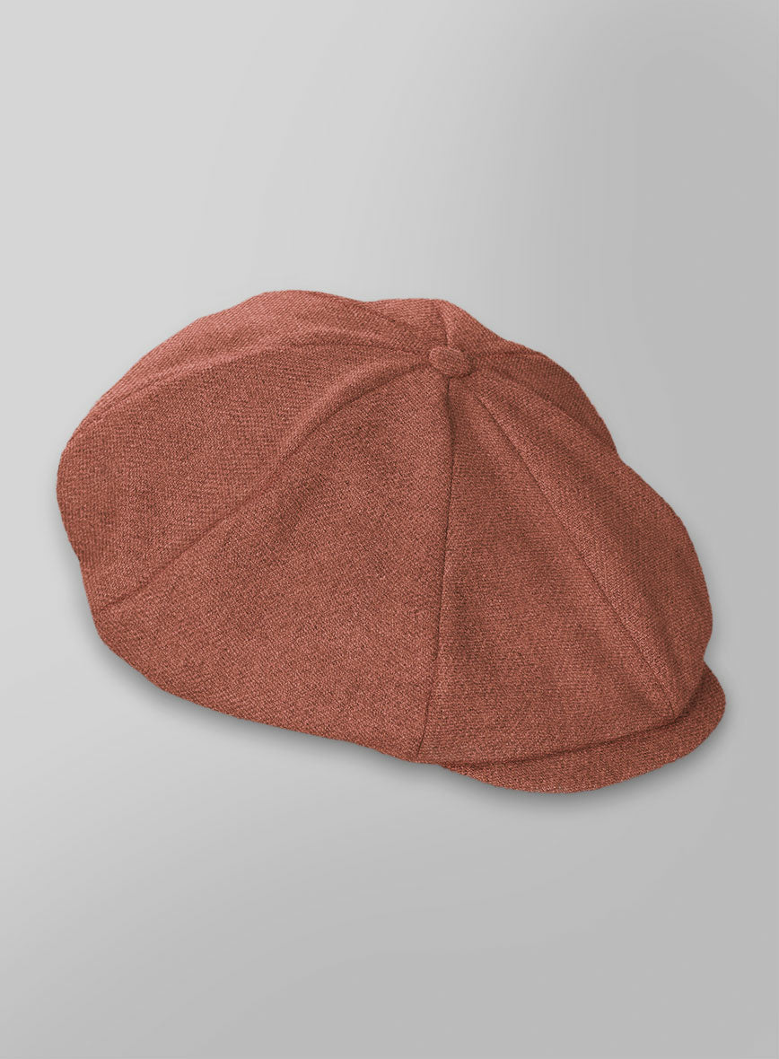 Naples Dark Salmon Pink Tweed Newsboy Cap - StudioSuits