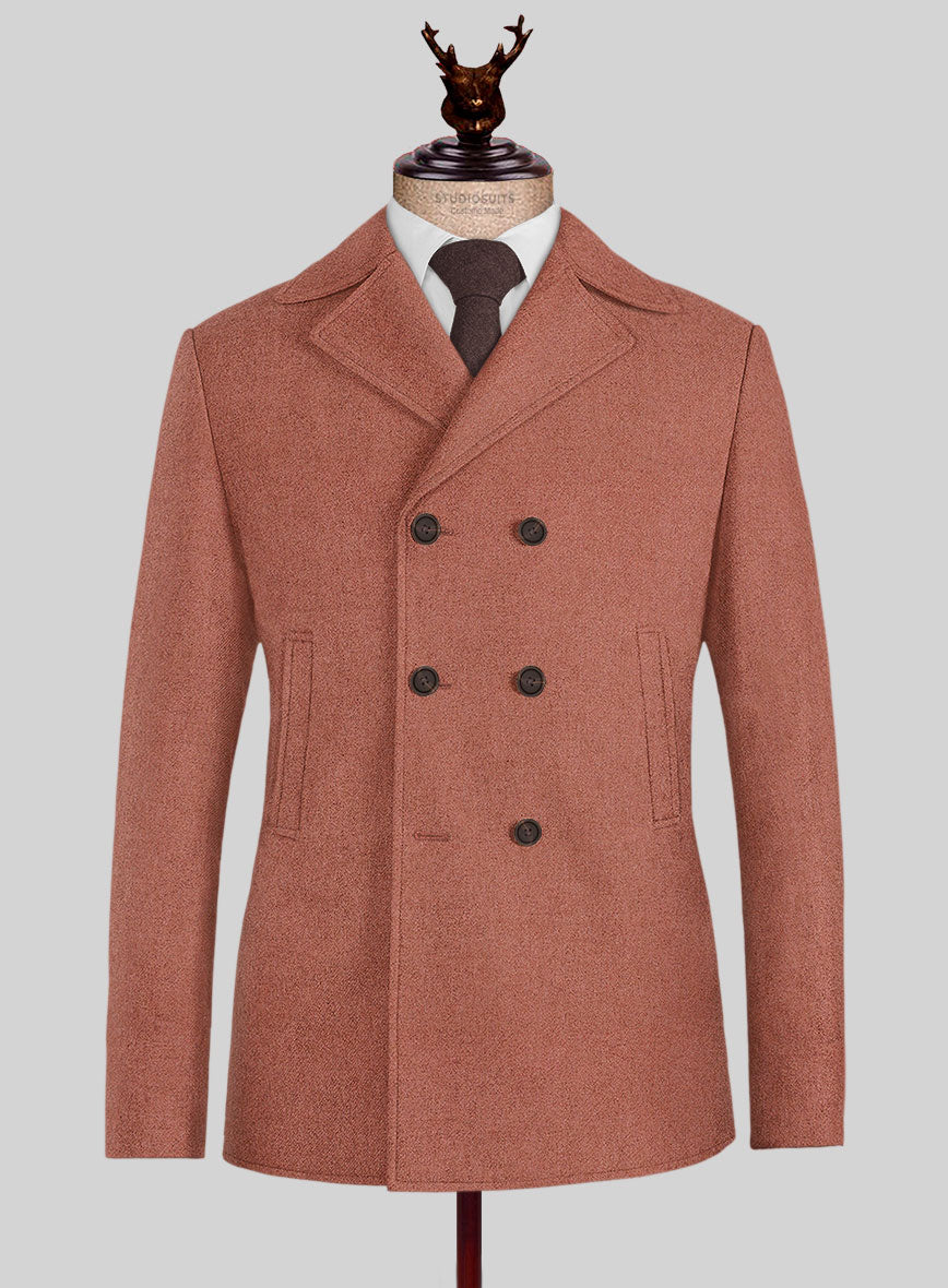Naples Dark Salmon Pink Tweed Pea Coat - StudioSuits