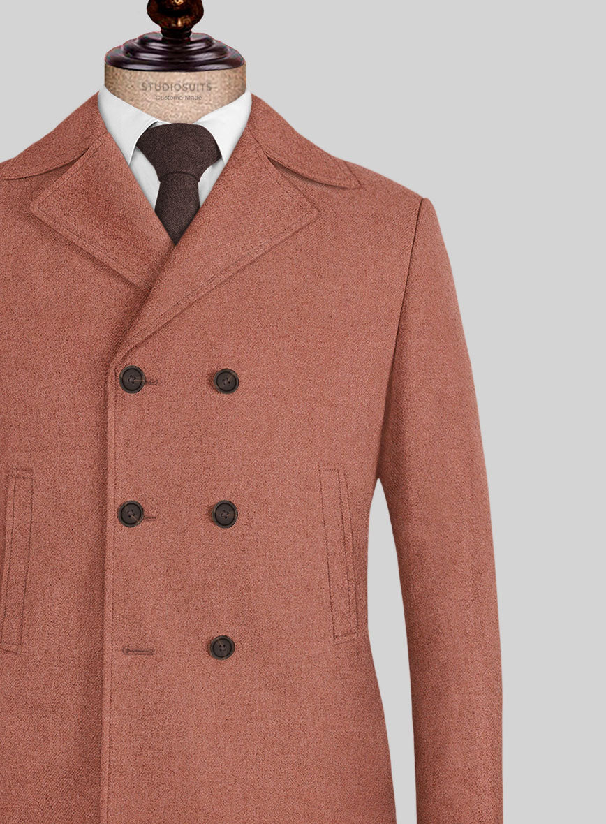 Naples Dark Salmon Pink Tweed Pea Coat - StudioSuits