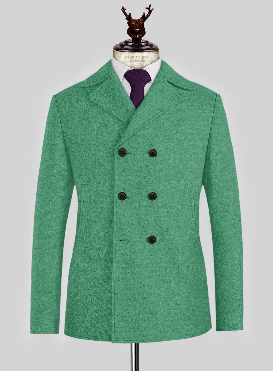 Naples Derby Green Tweed Pea Coat - StudioSuits