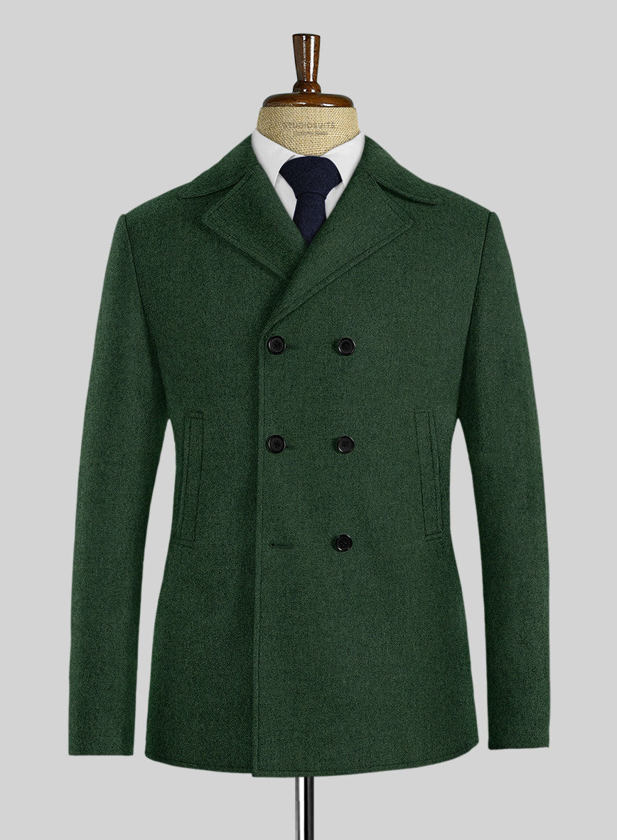 Naples Emerald Green Tweed Pea Coat - StudioSuits