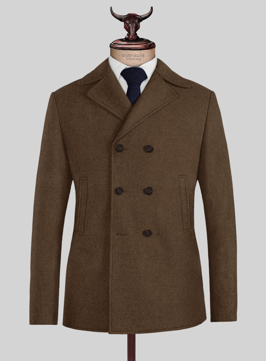 Naples Espresso Brown Tweed Pea Coat - StudioSuits