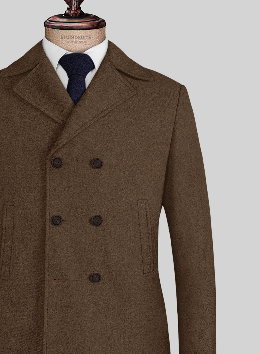 Naples Espresso Brown Tweed Pea Coat - StudioSuits