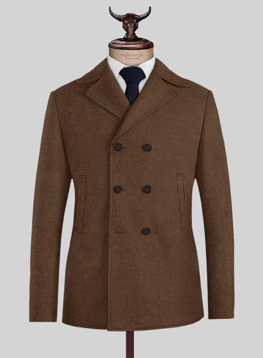 Naples Espresso Brown Tweed Pea Coat - StudioSuits