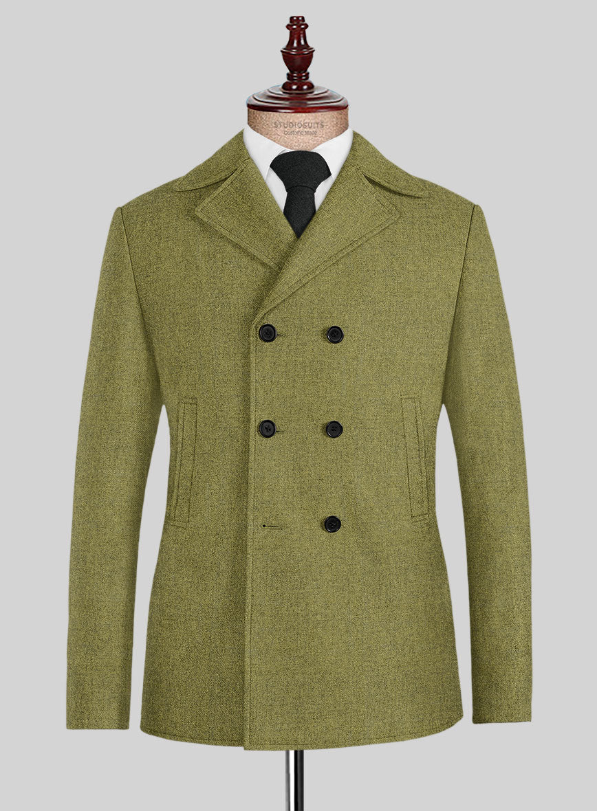 Naples Festa Green Tweed Pea Coat - StudioSuits