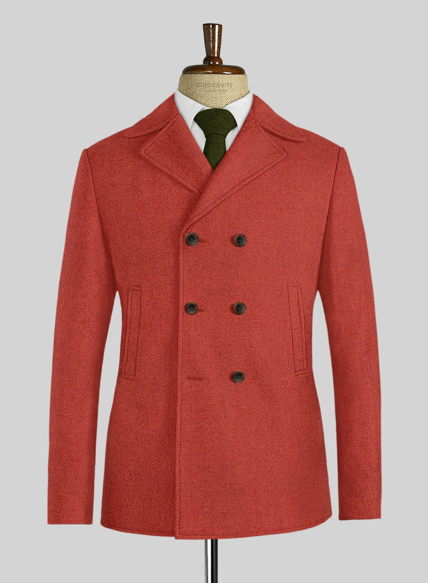 Naples Fiery Orange Tweed Pea Coat - StudioSuits