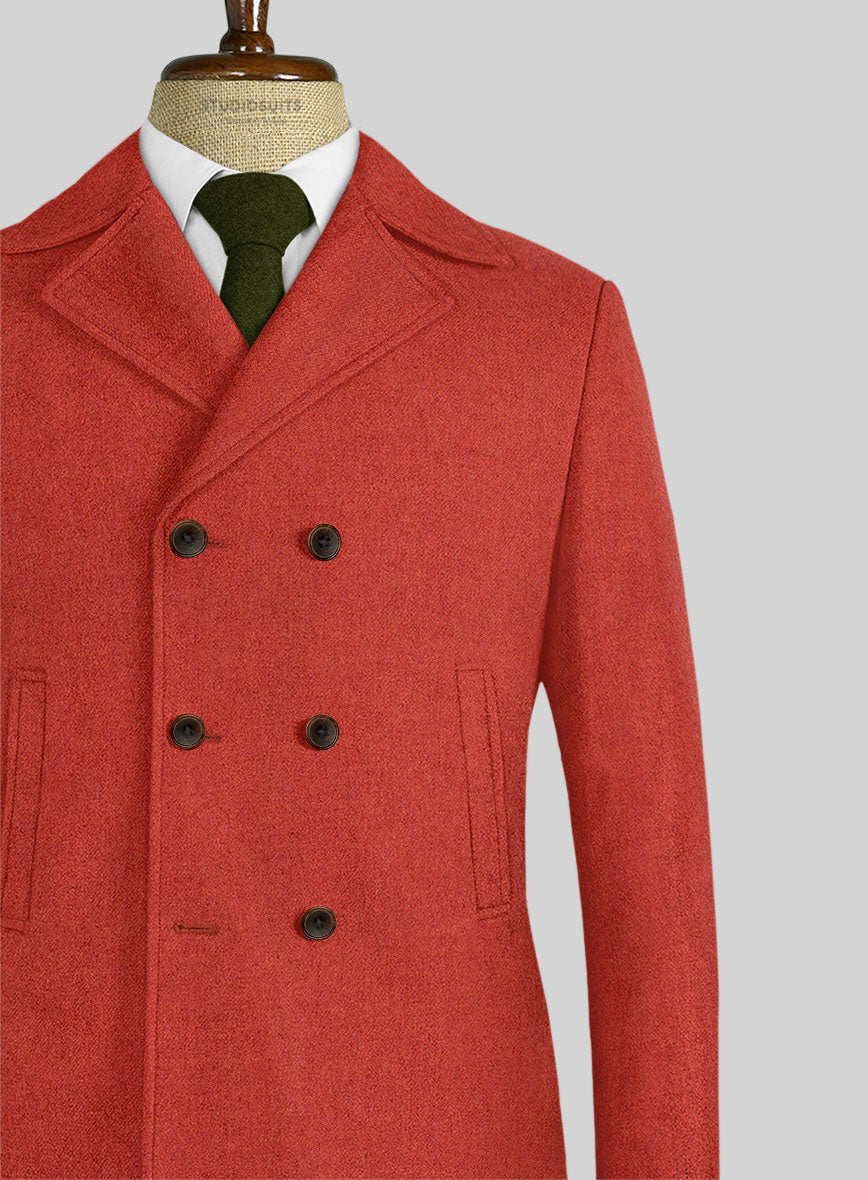 Naples Fiery Orange Tweed Pea Coat - StudioSuits