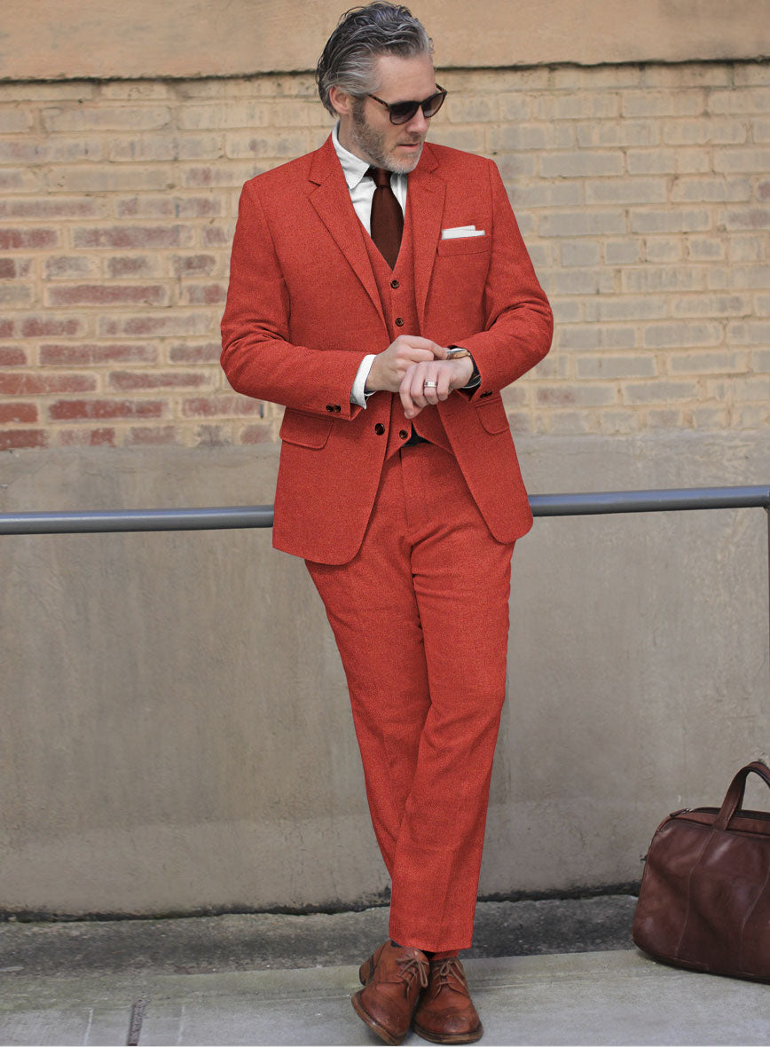 Naples Fiery Orange Tweed Suit - StudioSuits