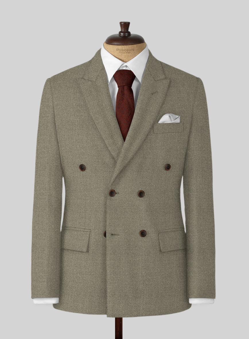 Naples Greige Tweed Double Breasted Suit - StudioSuits
