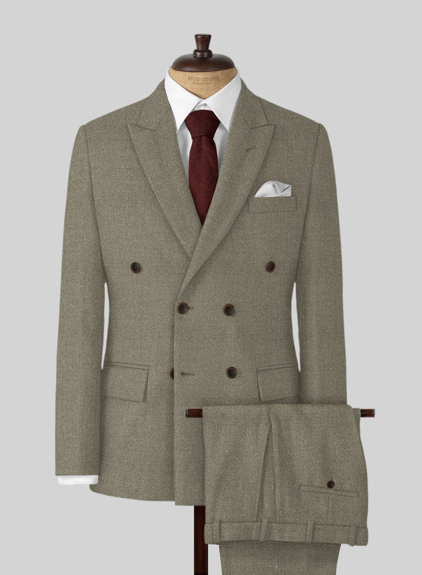 Naples Greige Tweed Double Breasted Suit - StudioSuits