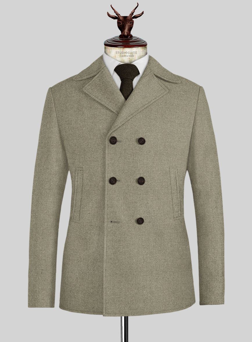 Naples Greige Tweed Pea Coat - StudioSuits