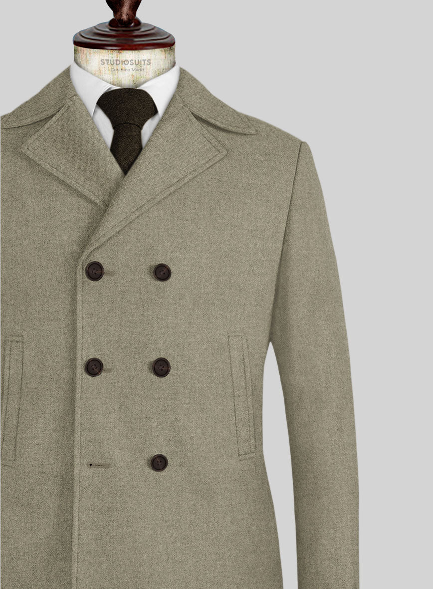 Naples Greige Tweed Pea Coat - StudioSuits