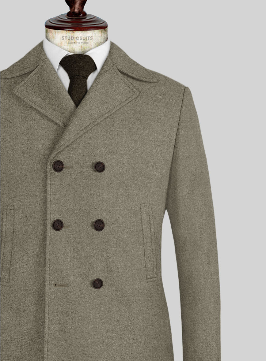 Naples Greige Tweed Pea Coat - StudioSuits