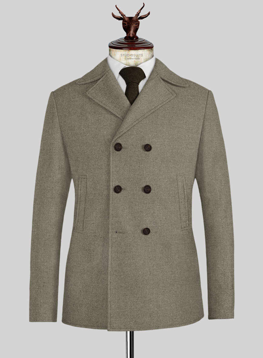 Naples Greige Tweed Pea Coat - StudioSuits