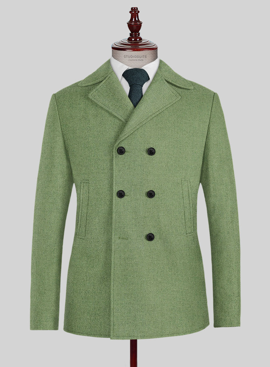 Naples Honeydew Green Tweed Pea Coat - StudioSuits