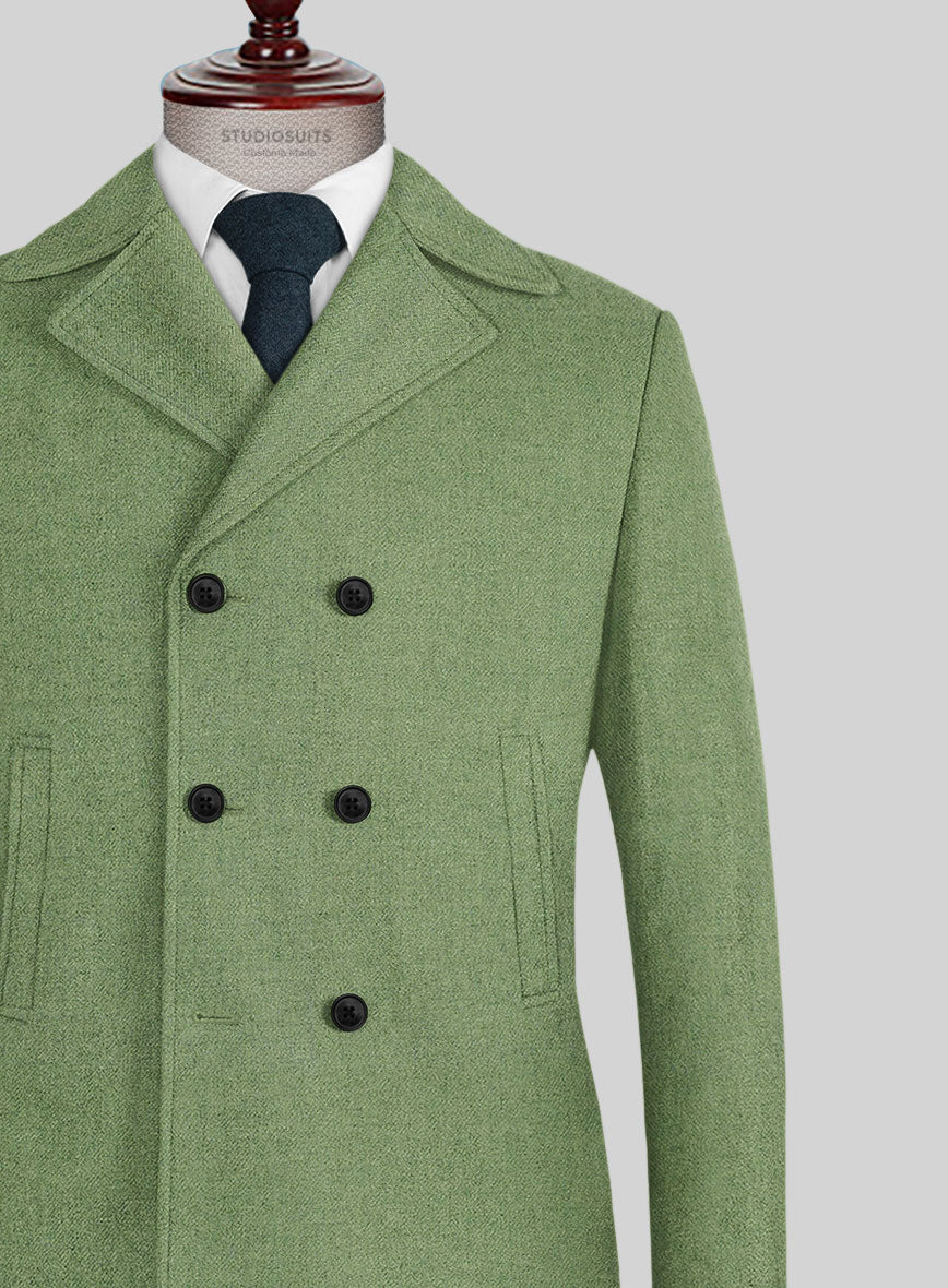 Naples Honeydew Green Tweed Pea Coat - StudioSuits
