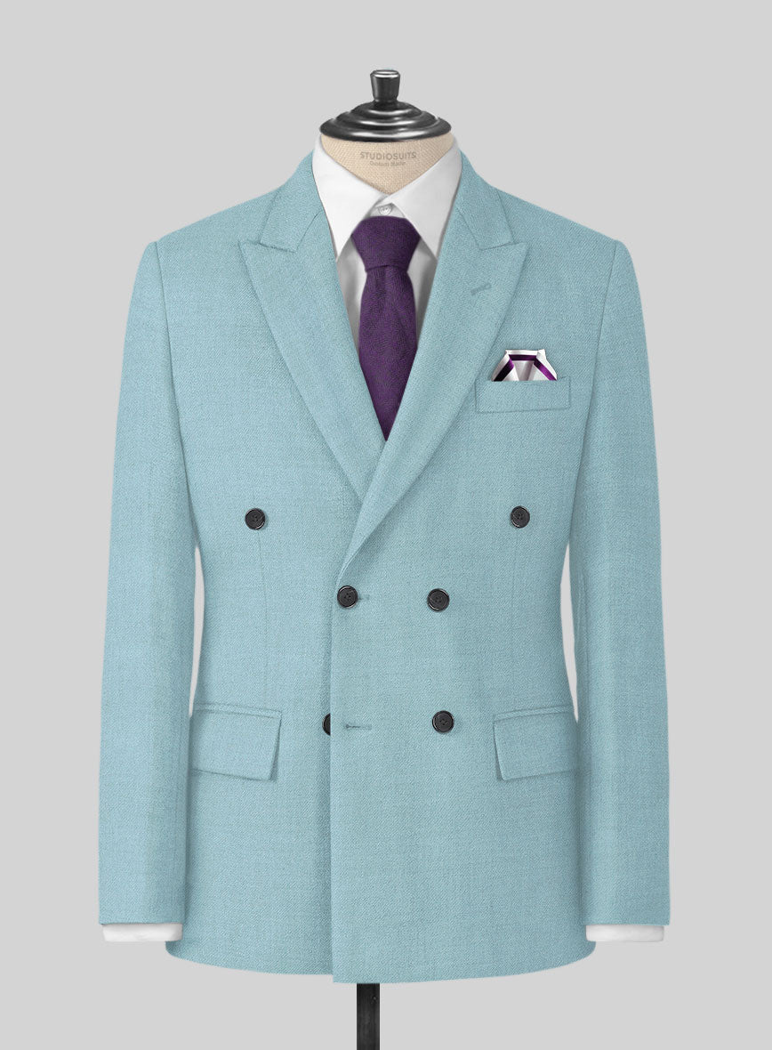 Naples Light Blue Tweed Double Breasted Jacket - StudioSuits