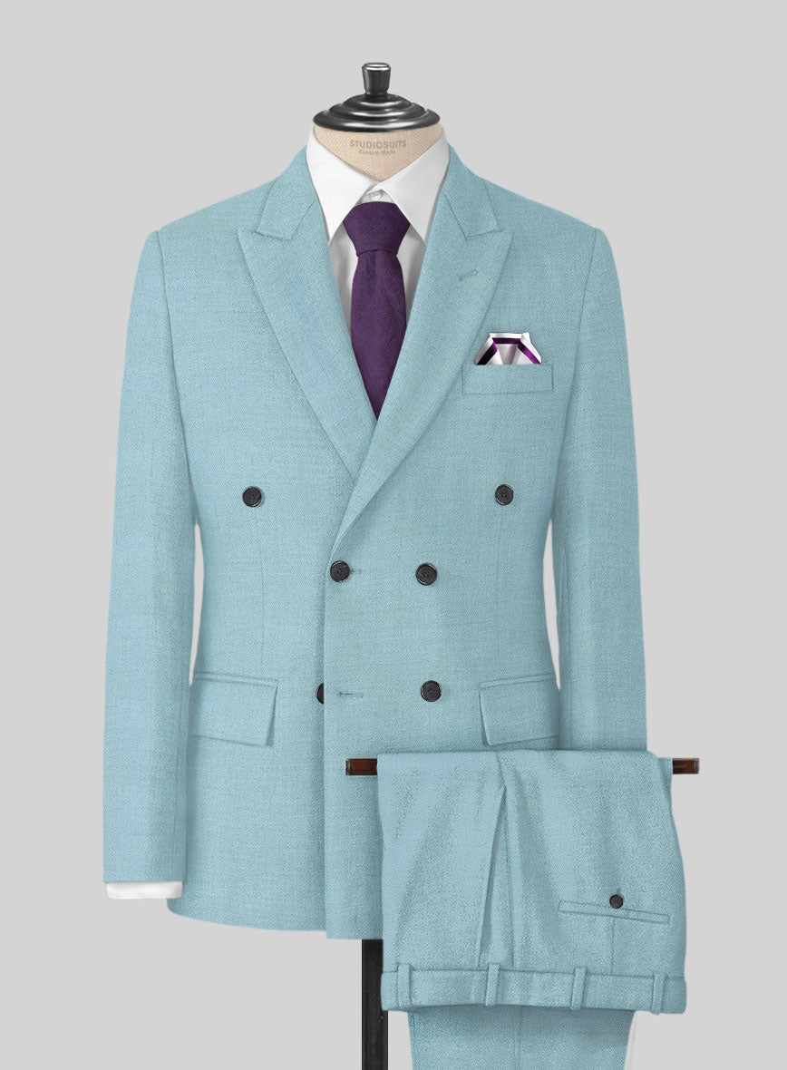 Naples Light Blue Tweed Double Breasted Suit - StudioSuits