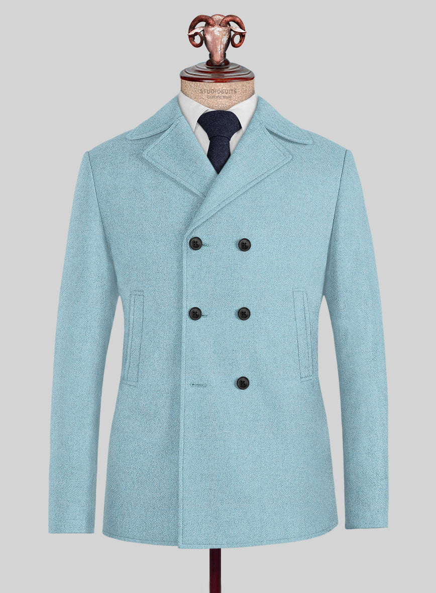 Naples Light Blue Tweed Pea Coat - StudioSuits