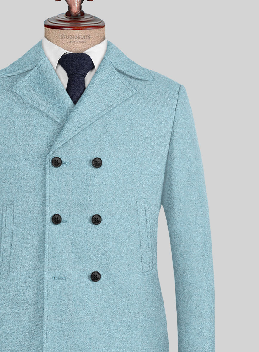 Naples Light Blue Tweed Pea Coat - StudioSuits