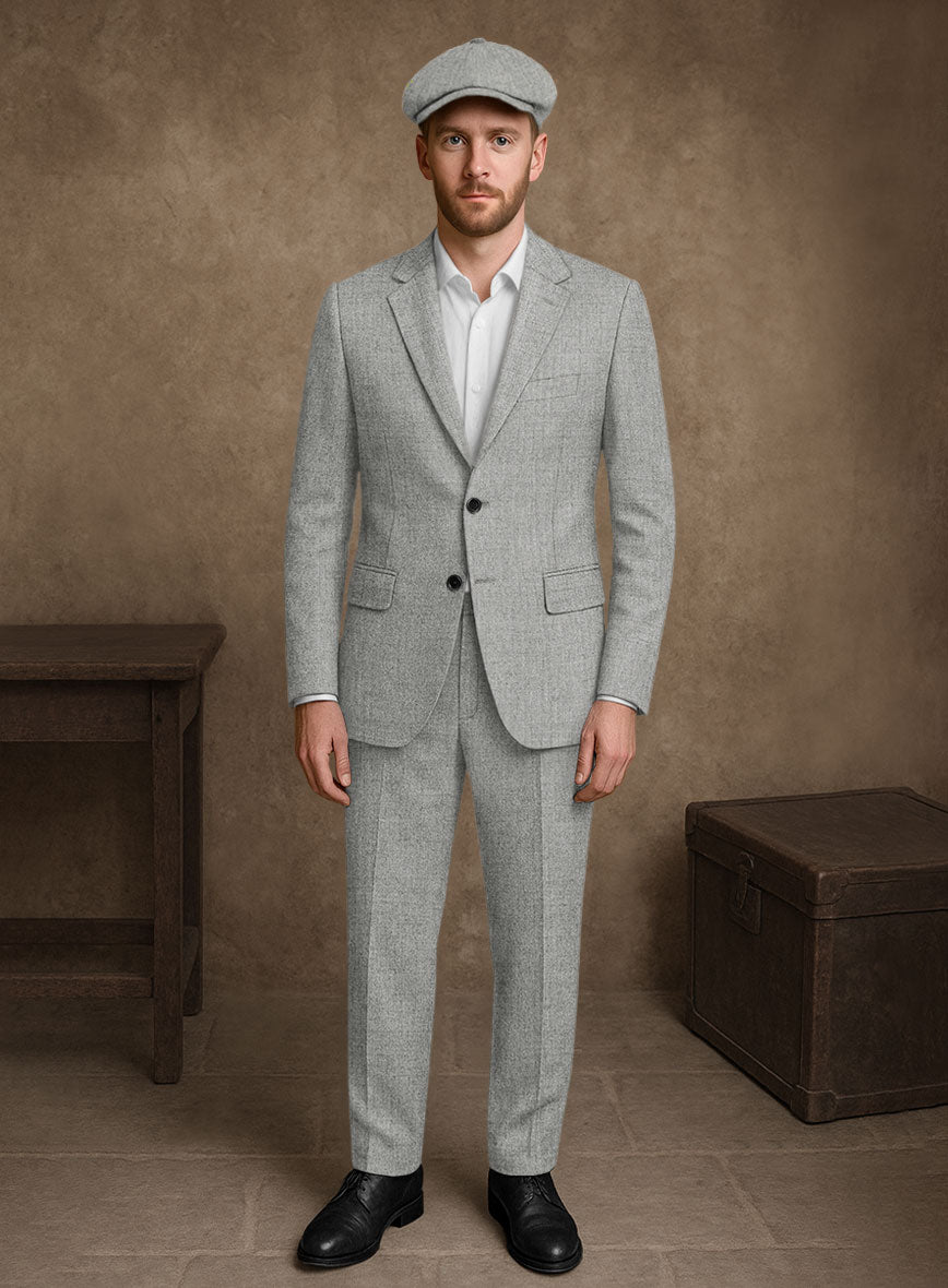 Naples Light Gray Tweed Suit - StudioSuits