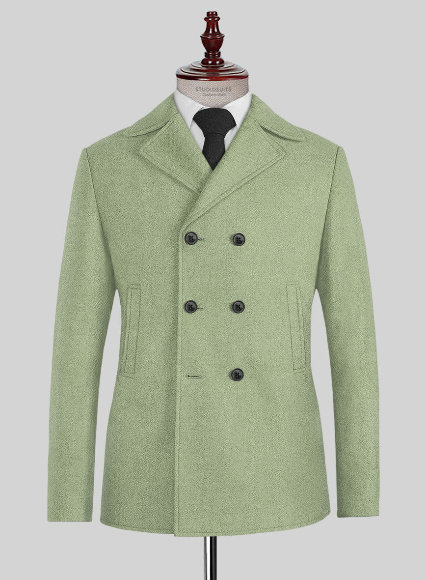 Naples Light Green Tweed Pea Coat - StudioSuits