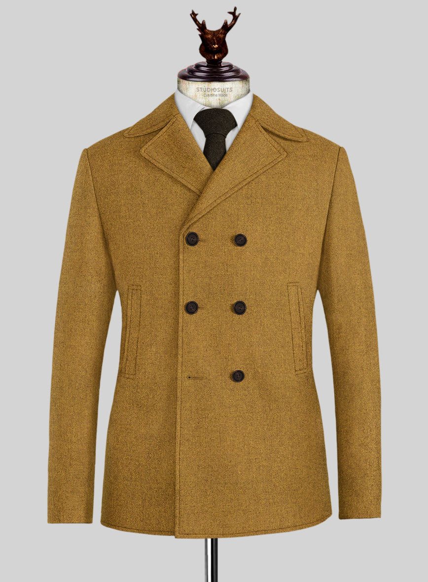 Naples English Musturd Tweed Pea Coat - StudioSuits