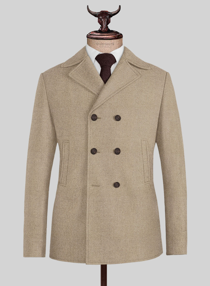Naples Muted Beige Tweed Pea Coat - StudioSuits