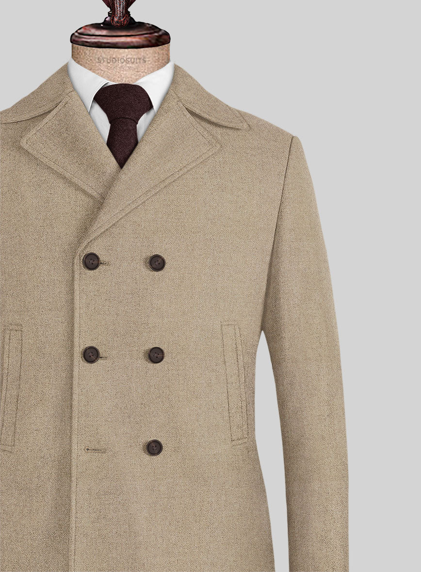 Naples Muted Beige Tweed Pea Coat - StudioSuits