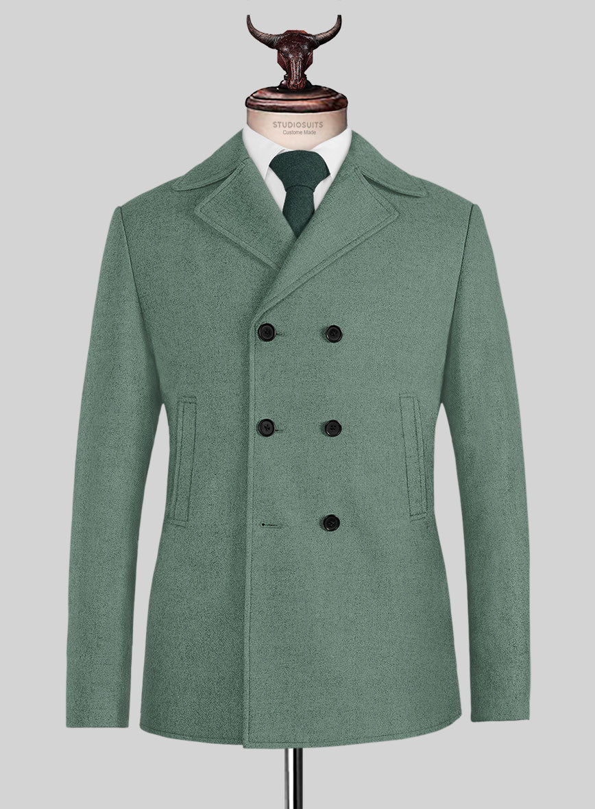 Naples Muted Green Tweed Pea Coat - StudioSuits