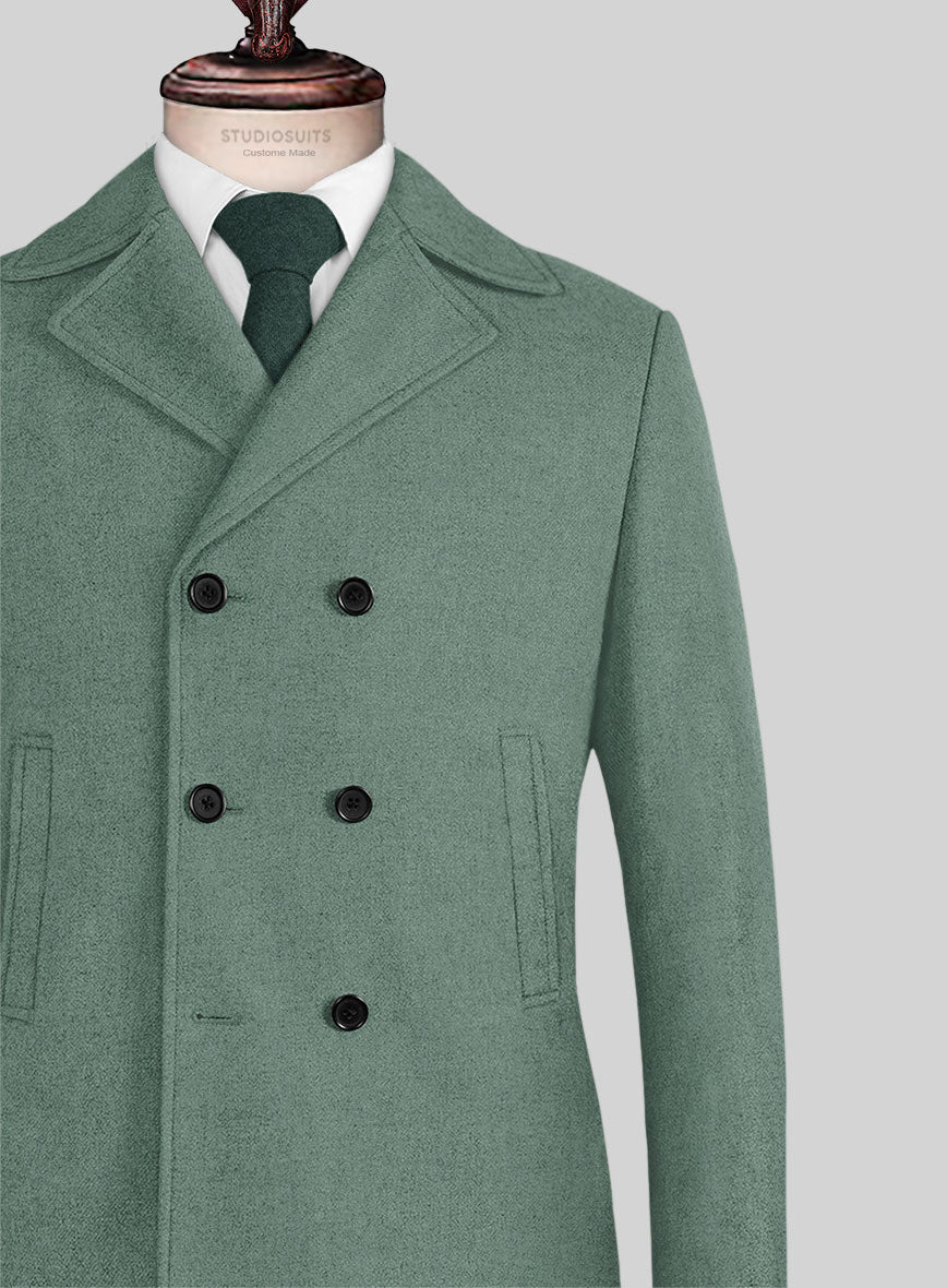 Naples Muted Green Tweed Pea Coat - StudioSuits
