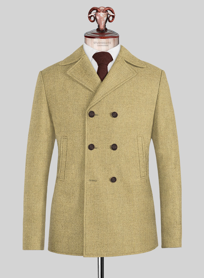 Naples Ochre Yellow Tweed Pea Coat - StudioSuits