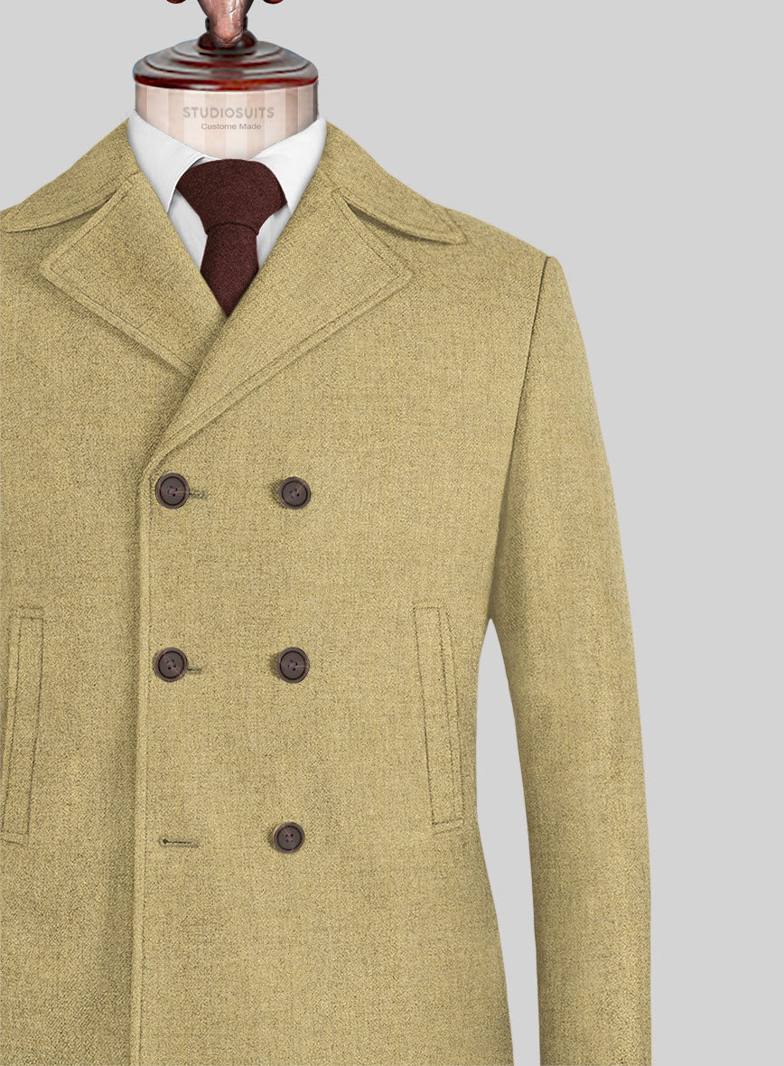 Naples Ochre Yellow Tweed Pea Coat - StudioSuits