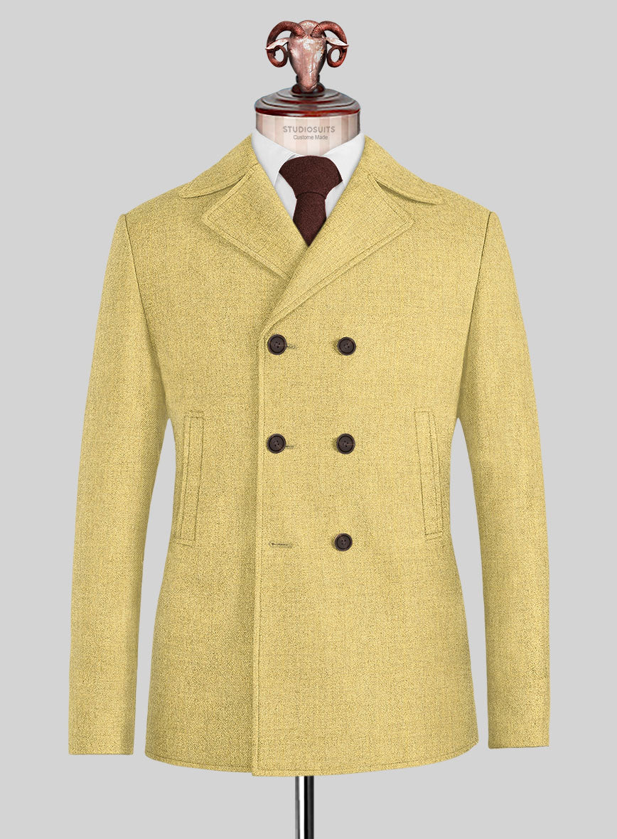 Naples Ochre Yellow Tweed Pea Coat - StudioSuits