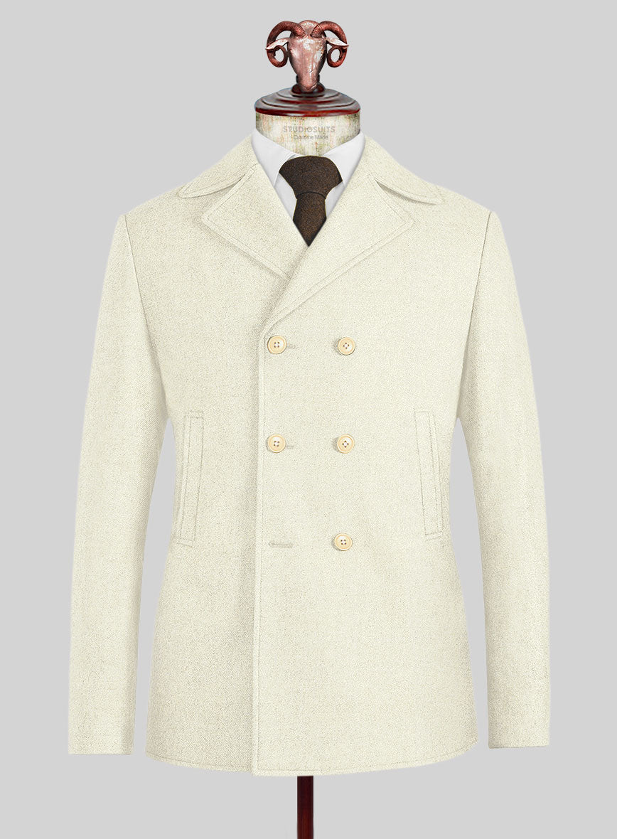 Naples Off White Tweed Pea Coat - StudioSuits