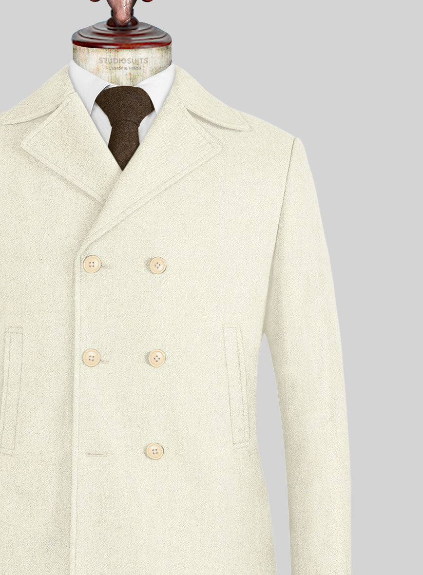 Naples Off White Tweed Pea Coat - StudioSuits