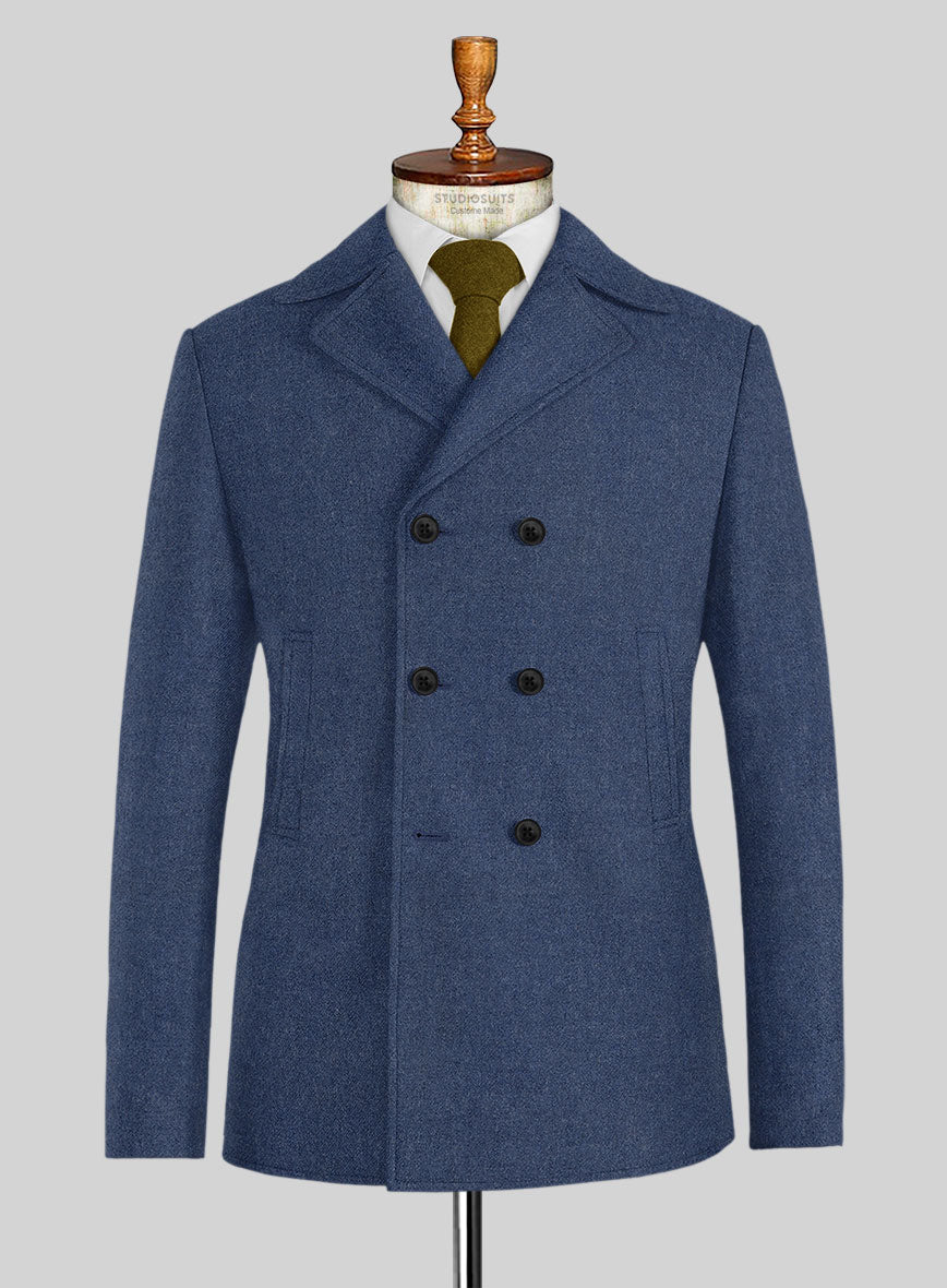 Naples Pacific Blue Tweed Pea Coat - StudioSuits