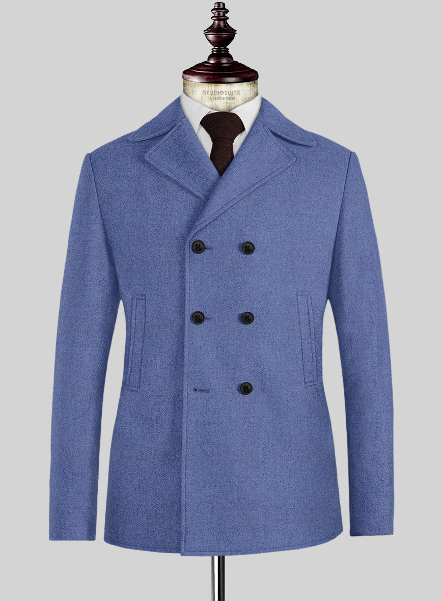 Naples Paris Blue Tweed Pea Coat - StudioSuits