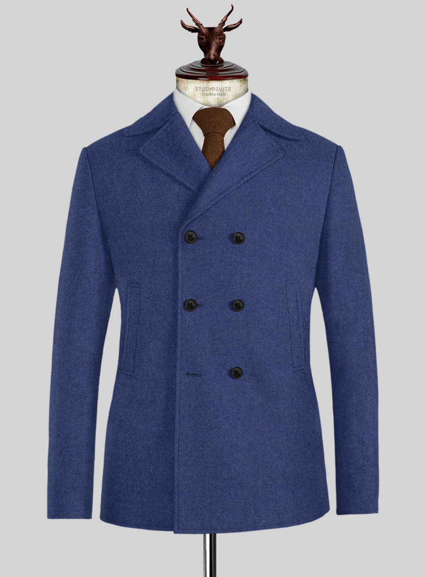 Naples Powder Blue Tweed Pea Coat - StudioSuits