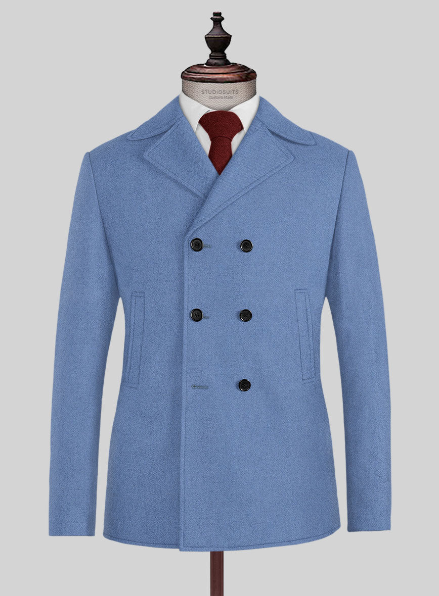 Naples Retro Blue Tweed Pea Coat - StudioSuits