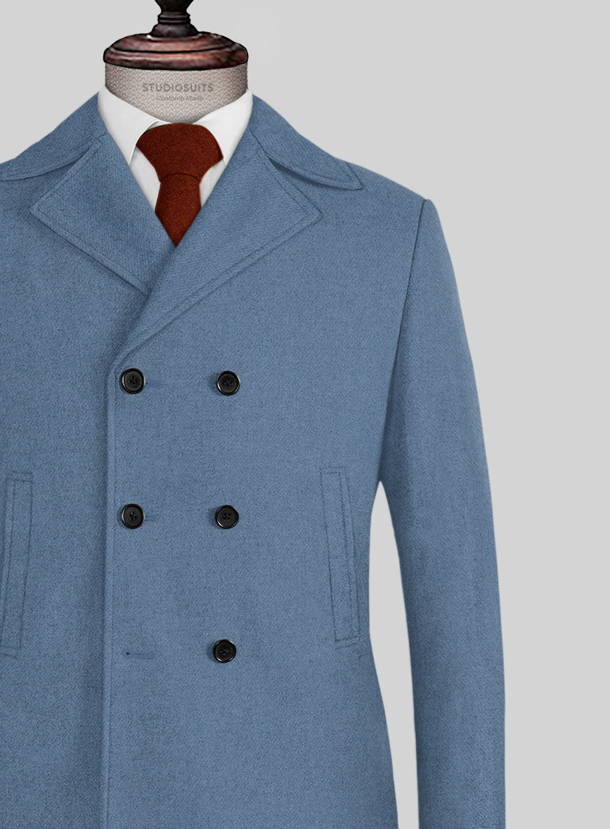 Naples Retro Blue Tweed Pea Coat - StudioSuits