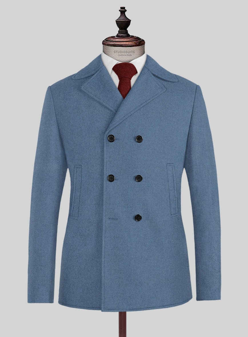 Naples Retro Blue Tweed Pea Coat - StudioSuits