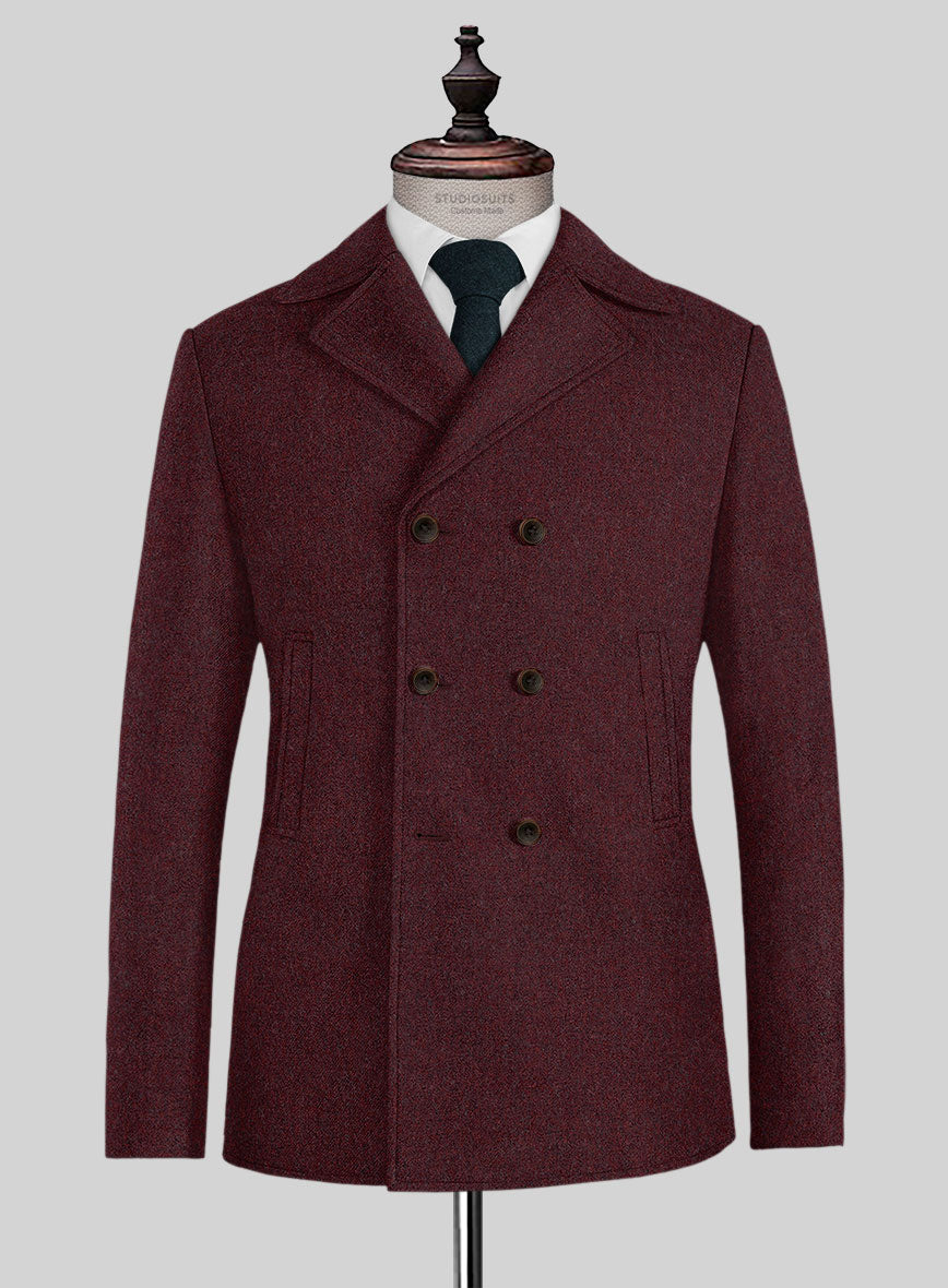 Naples Sangria Tweed Pea Coat - StudioSuits