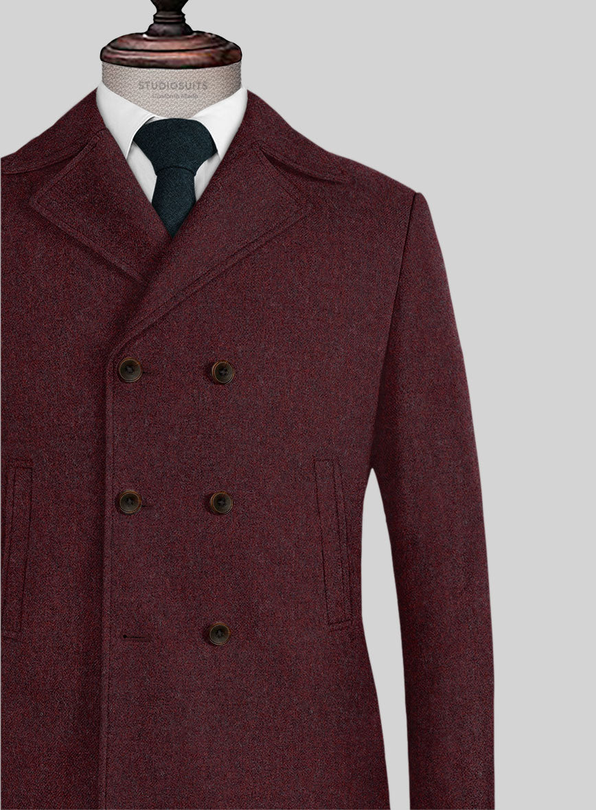 Naples Sangria Tweed Pea Coat - StudioSuits