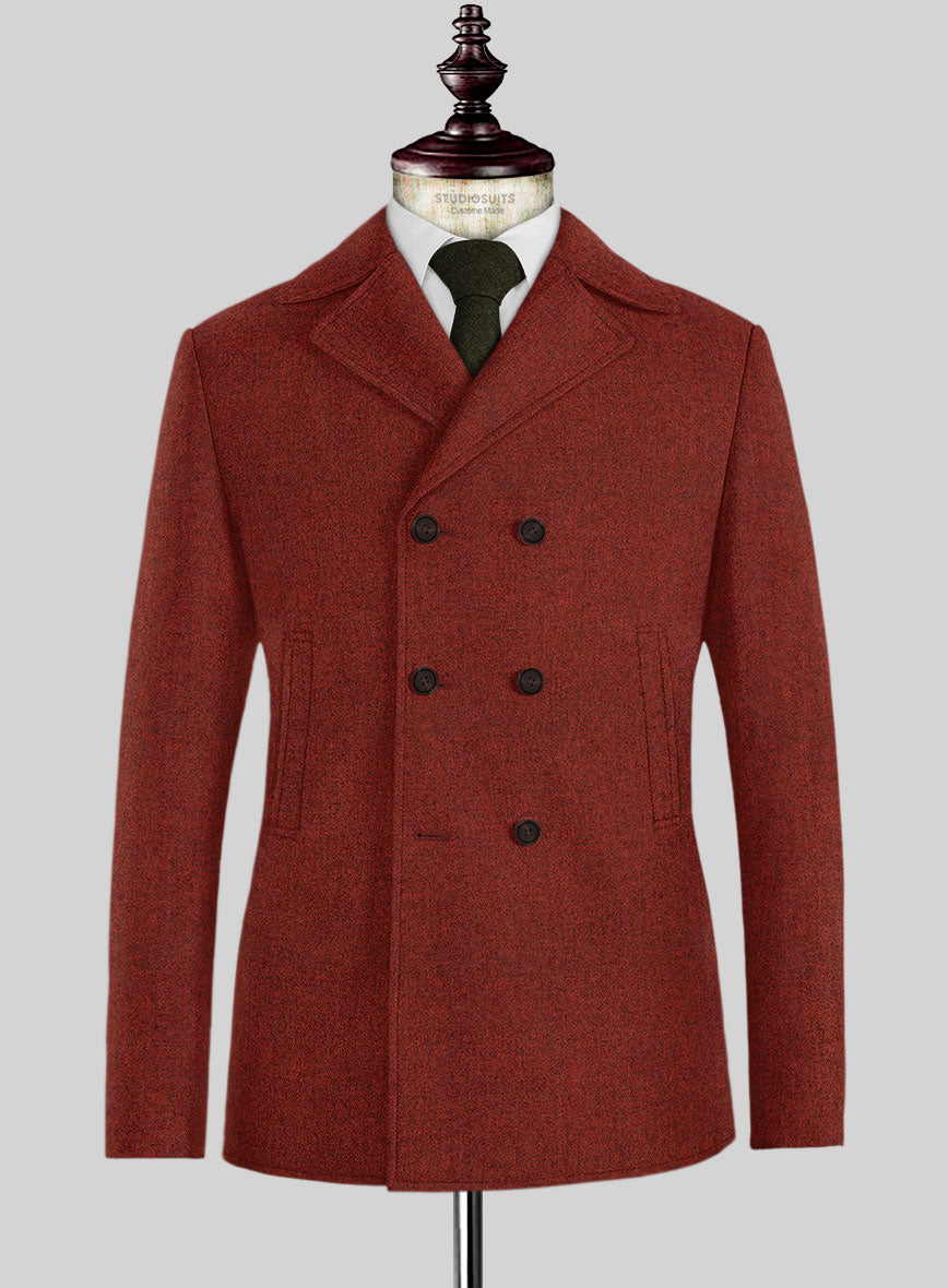 Naples Sundowner Rust Tweed Pea Coat - StudioSuits