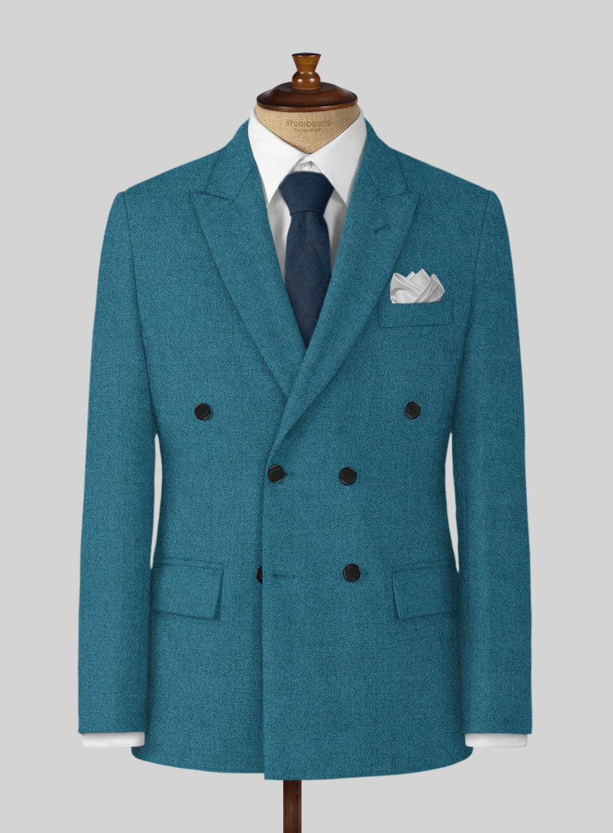 Naples Teal Blue Tweed Jacket - StudioSuits